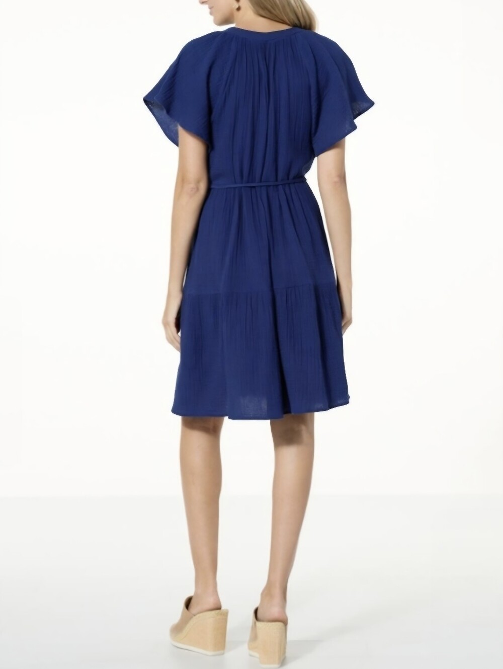 NWT 3x Gauze Flutter Sleeve Navy Dress - Picture 10 of 12